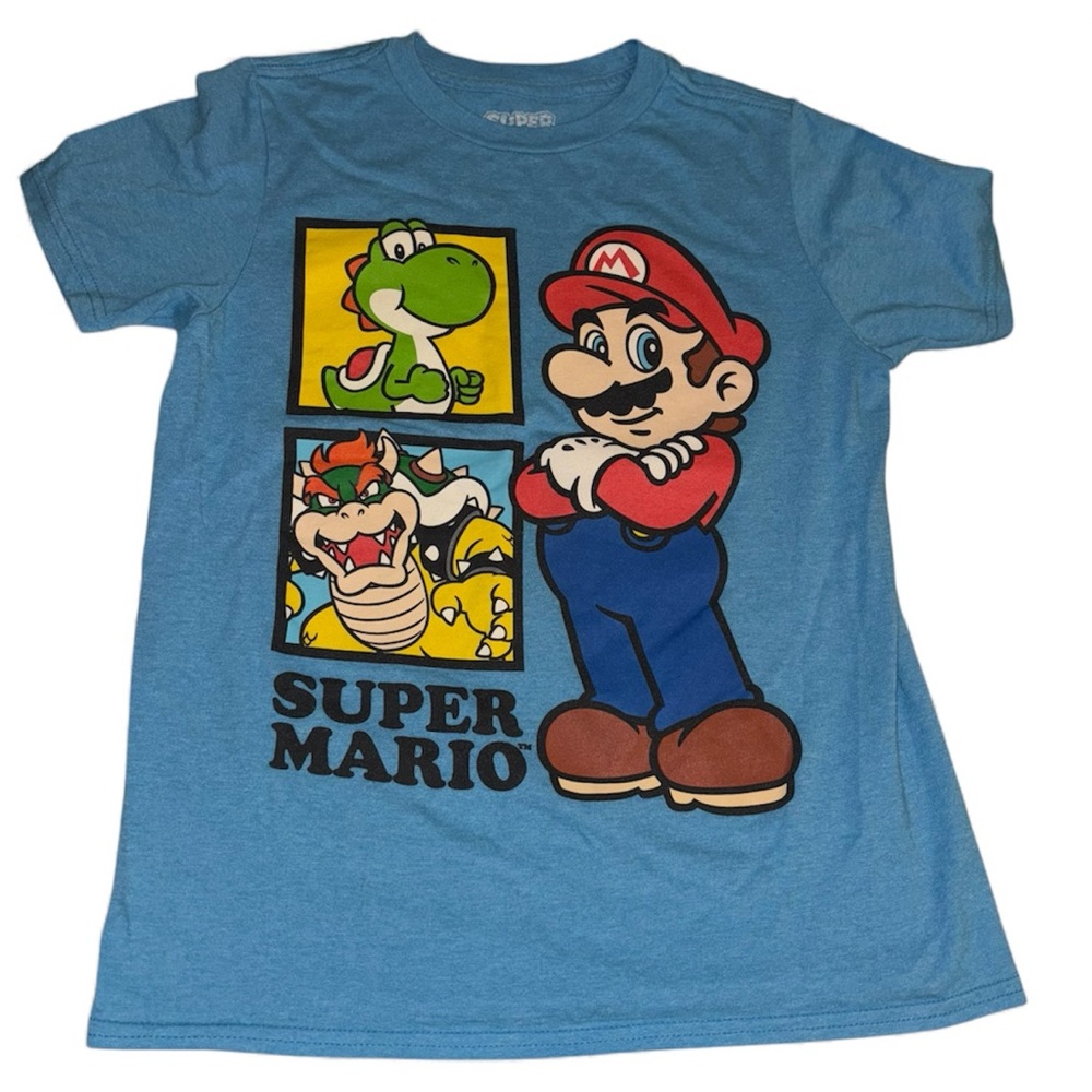 Nintendo Boys Size M Super Mario Bros Blue Graphic T-Shirt